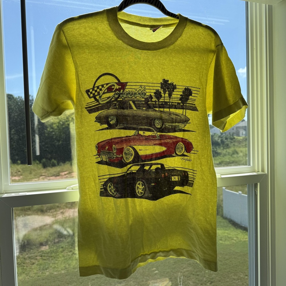 Vintage 80s Corvette Shirt Adult Medium Paper Thin Graphic Tee Fruit Of The Loom